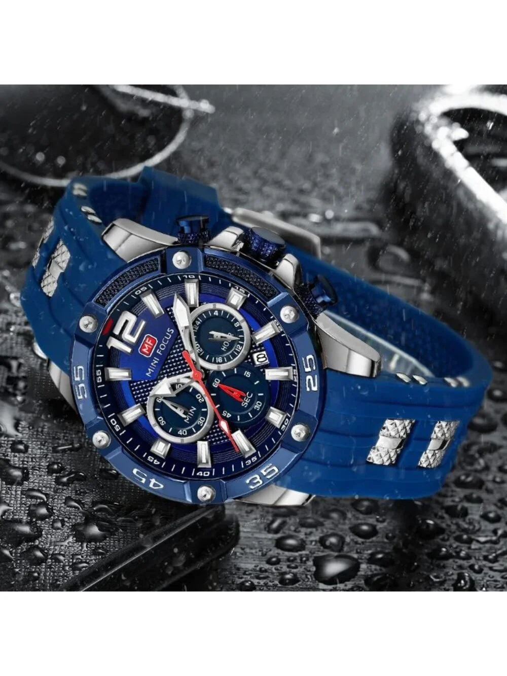Men's Silver And Blue Analog Waterproof Chronograph Classic Stylish Casual Watch